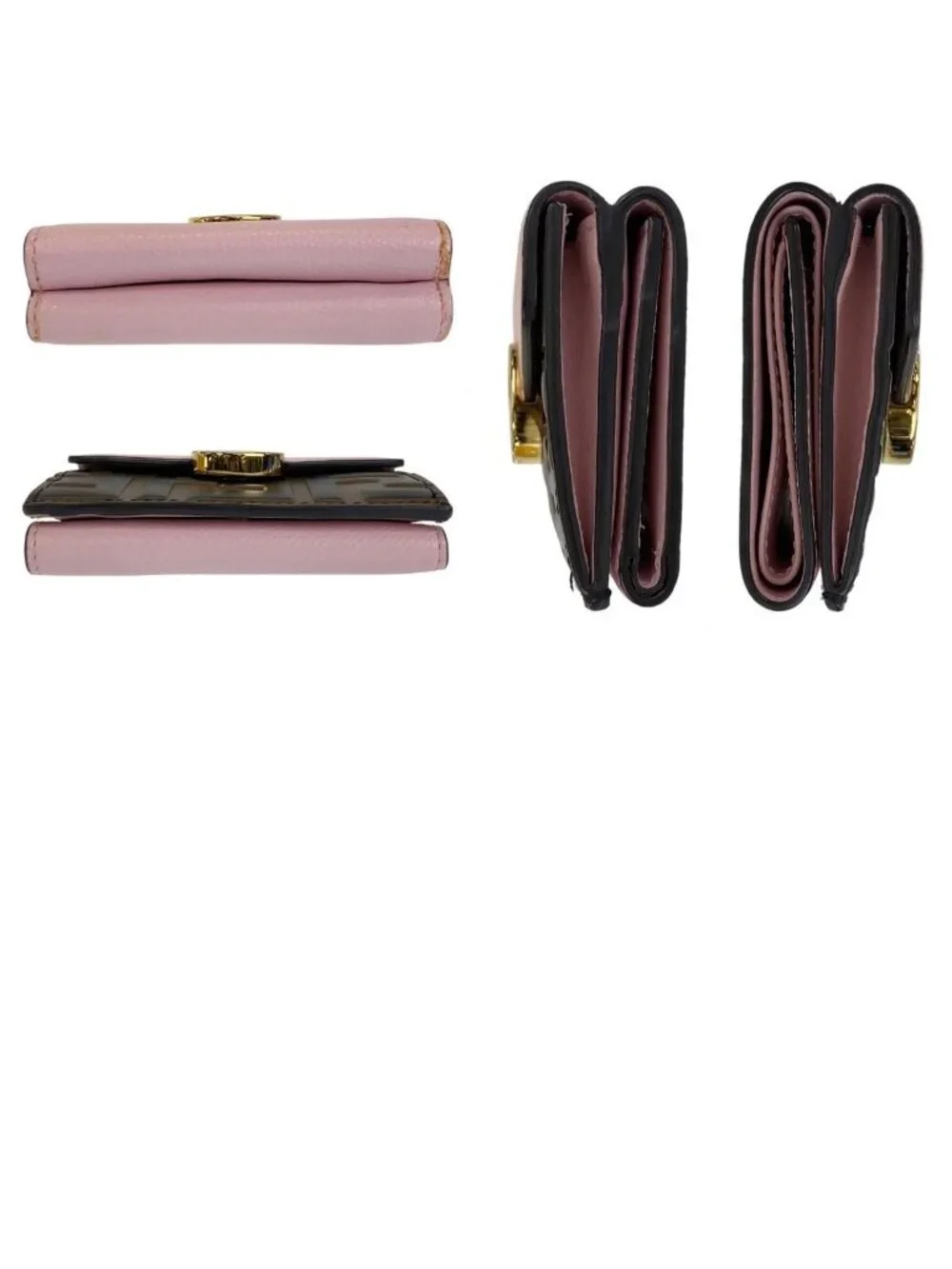 Fendi Zucca Is Pink Brown Gold Leather Folded Wallet Compact